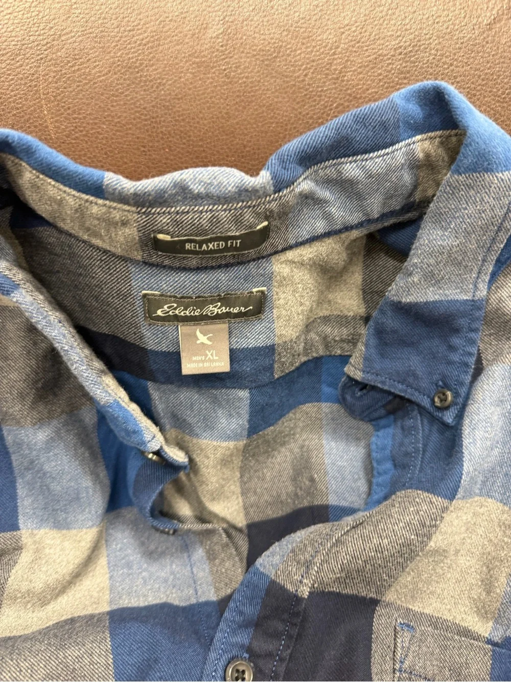 Eddie Bauer Blue and Navy Plaid Button-Down Shirt
